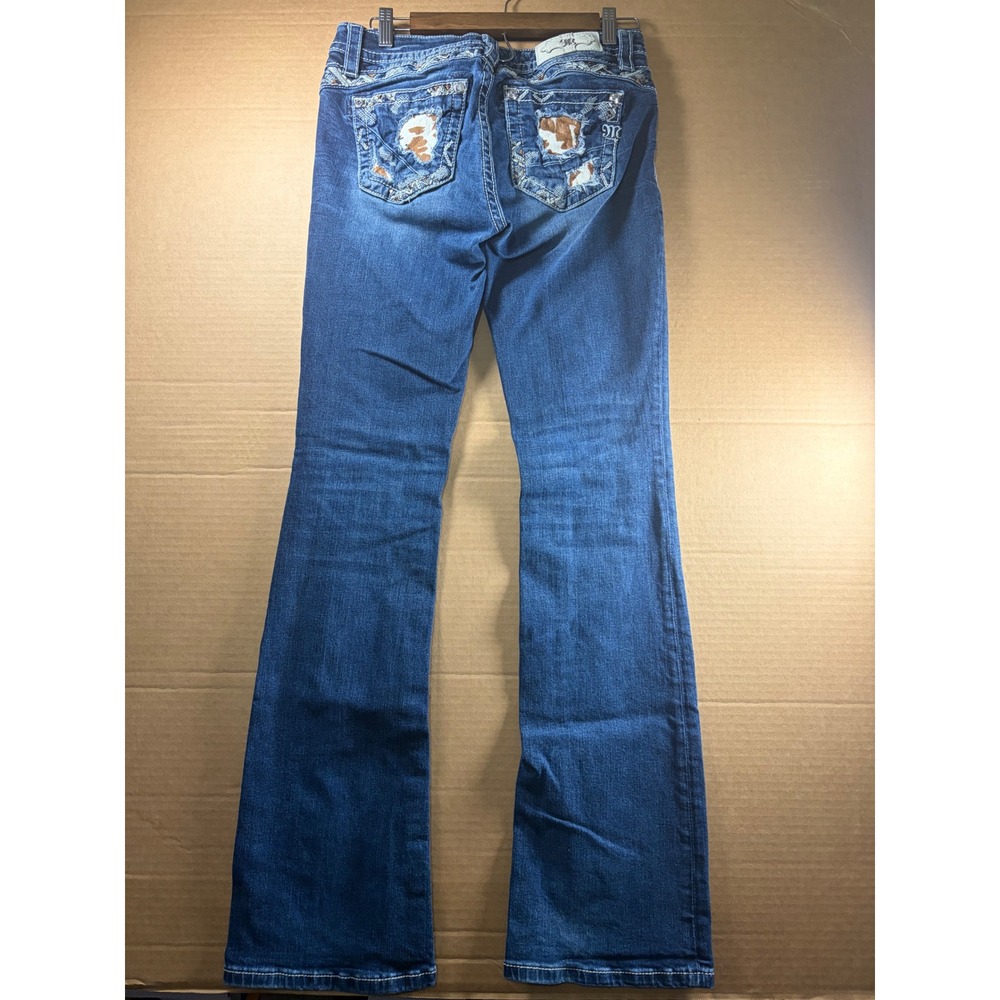 Miss Me Bootcut Jeans Womens 29 Blue Cowhide Embellished Pocket Western Denim